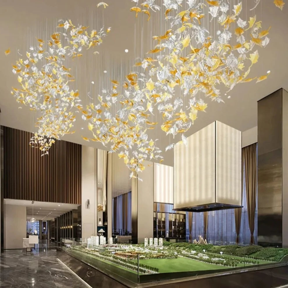 Modern Luxury Handmade Glazed Glass Maple Leaf Chandelier