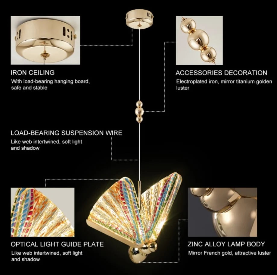 LUXURY Modern Multi Color Butterfly Pendant Light